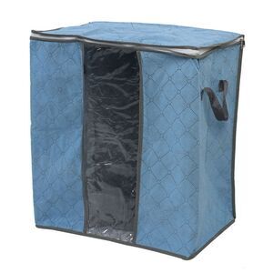 Non Woven Fabric Family Quilt Clothes Dustproof Zippered Storage Bag Pale Blue